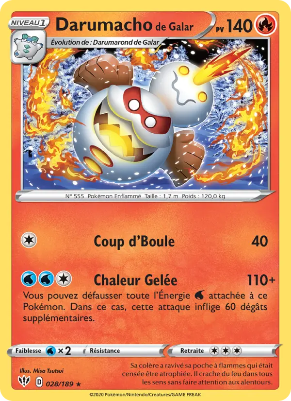 Darumacho de Galar — Carte Pokémon 28 Ténèbres Embrasées