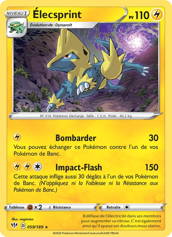 Élecsprint — Carte Pokémon 59 Ténèbres Embrasées