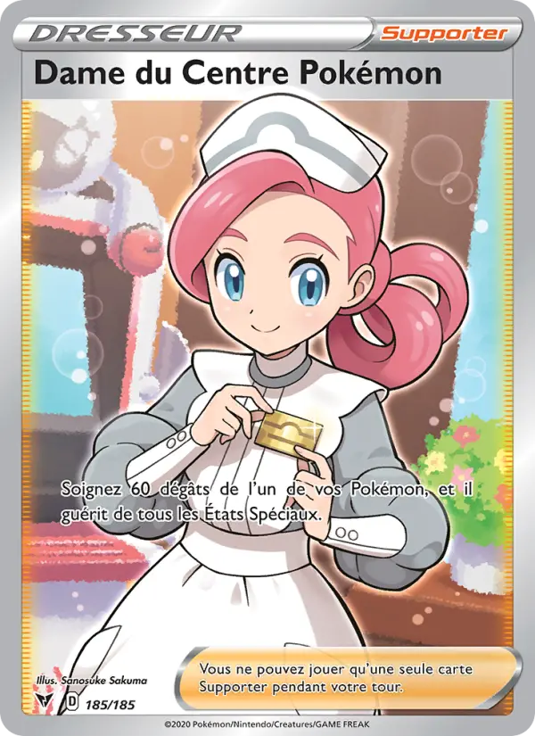 Dame du Centre Pokémon — Carte Pokémon 185 Voltage Éclatant