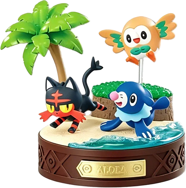 Diorama Re-Ment Alola avec Brindibou, Flamiaou et Otaquin