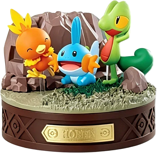 Diorama Re-Ment Hoenn avec Poussifeu, Gobou et Arcko