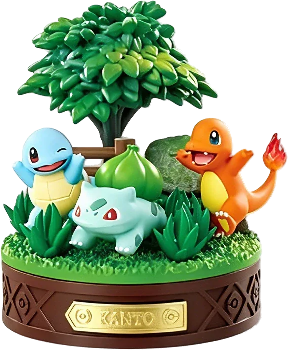 Diorama Re-Ment Kanto avec Carapuce, Bulbizarre et Salamèche